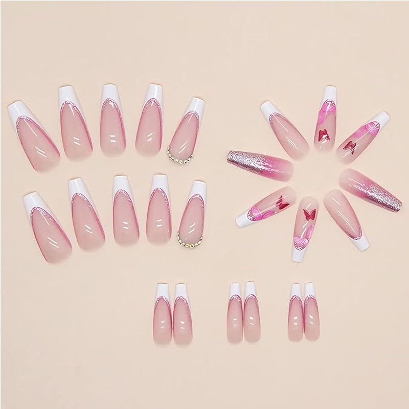 24pcs Glitter Butterfly Nails