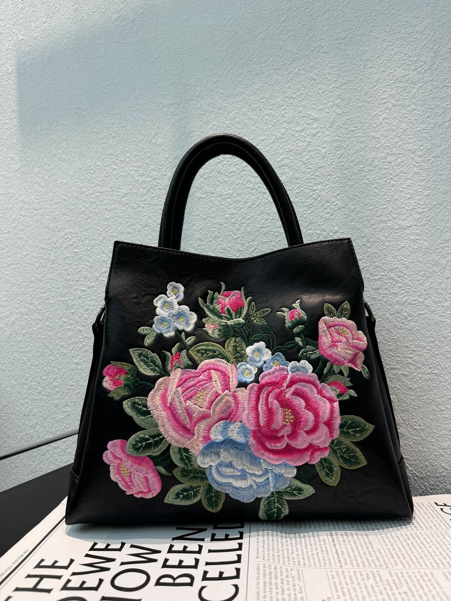 Embroidered Peony Ethnic-Style Tote Bag