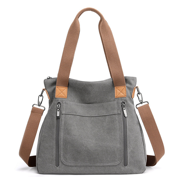 Women’s large-capacity canvas tote, casual all-match shoulder bag.