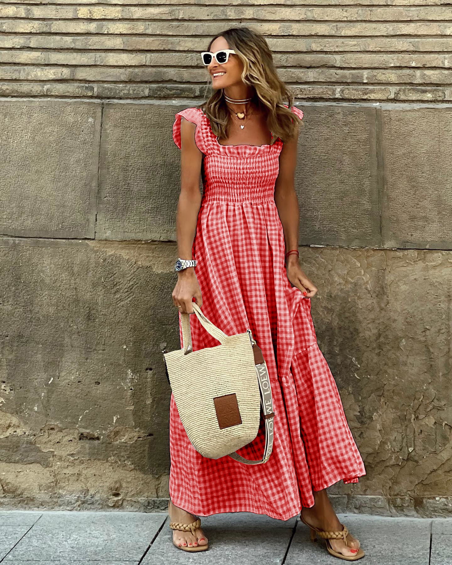 Sleeveless A-Line Plaid Swing