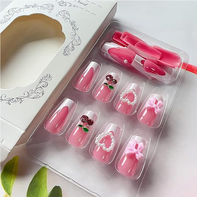 24pcs Cherry Bow Nails