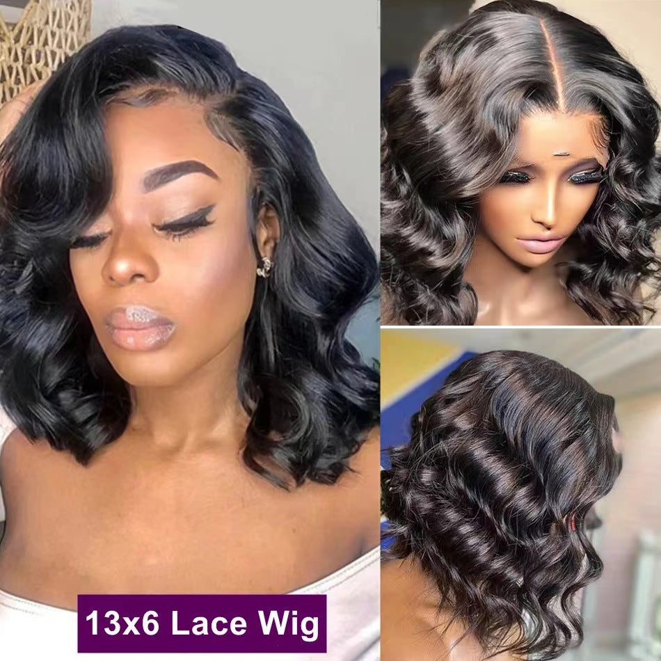 Front-lace Short Curly With Big Waves Wig Cap