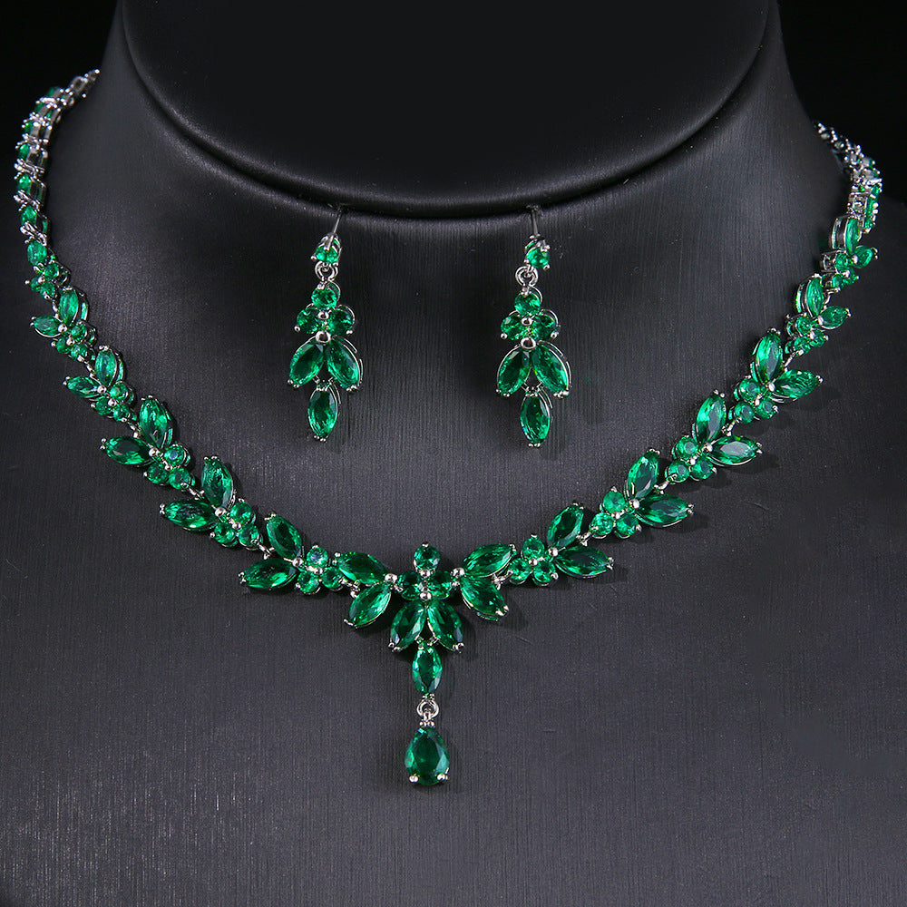 Eye Water Drop Zircon White Gold Necklace Earrings Jewelry Suit