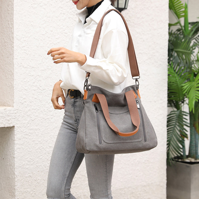 Women’s large-capacity canvas tote, casual all-match shoulder bag.