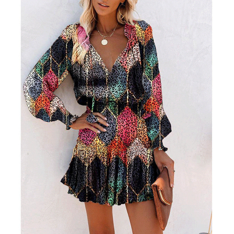 Flowers Print Long Sleeve Dress Fashion