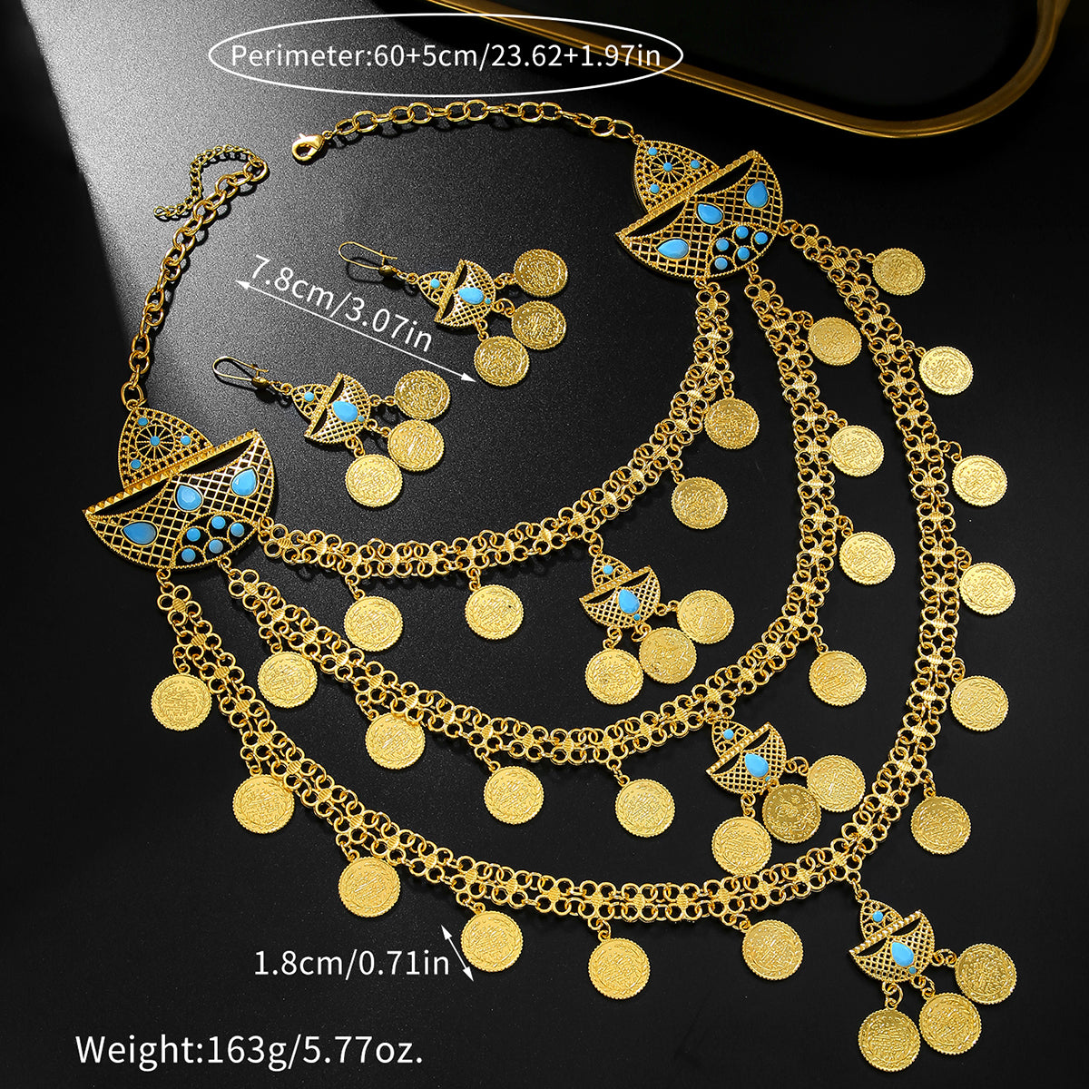 Retro 18K Gold Tassel Necklace & Earrings Set