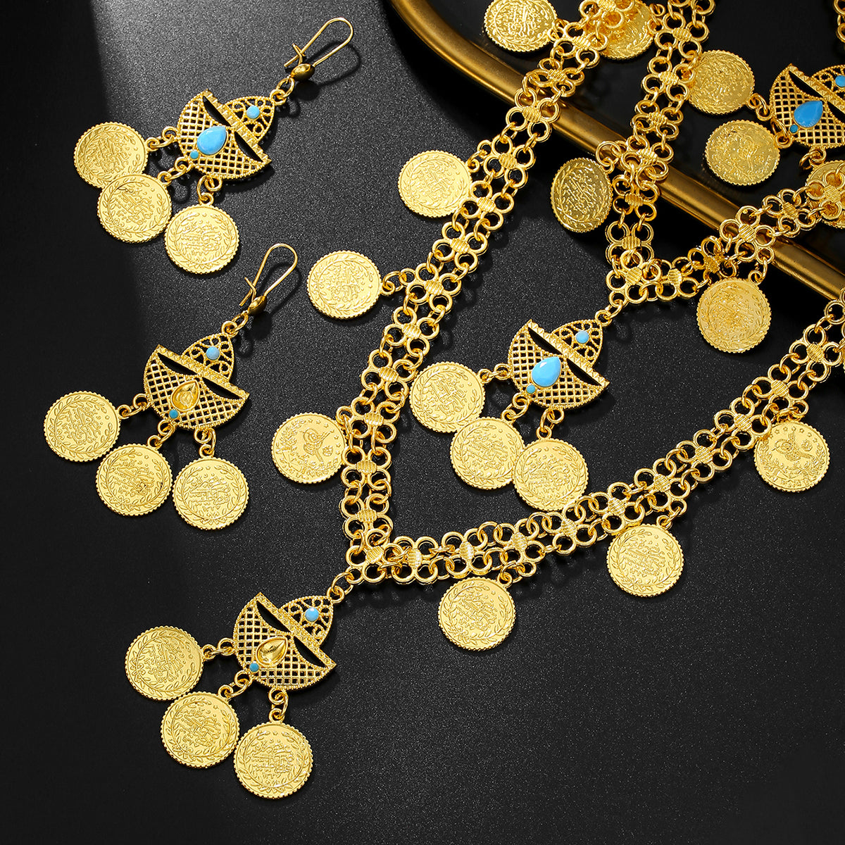 Retro 18K Gold Tassel Necklace & Earrings Set
