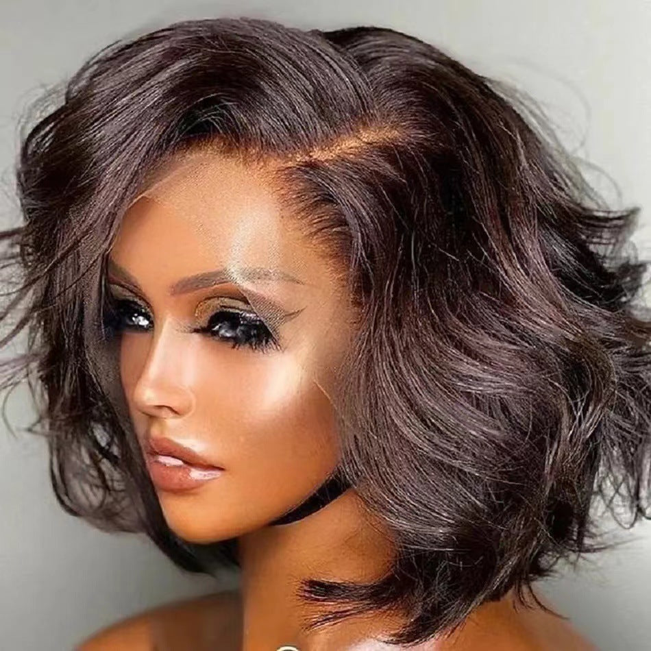 Front-lace Short Curly With Big Waves Wig Cap