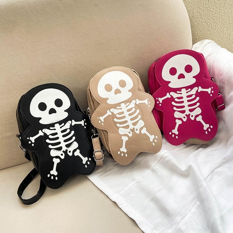 Women’s Halloween skull crossbody bag, small Y2K messenger style.