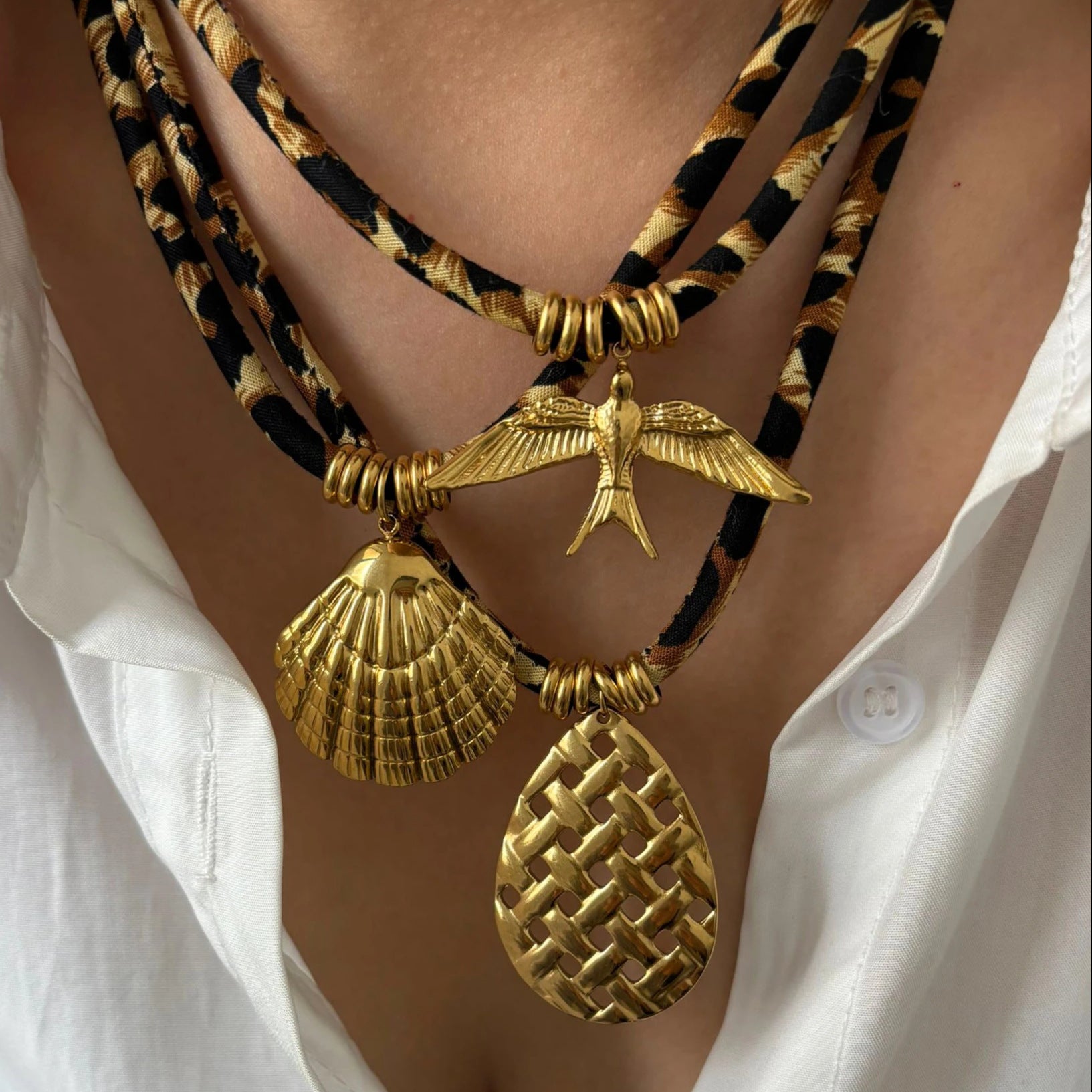 Women's Jewelry Niche Geometric Pendant Design Leopard Print Rope Necklace