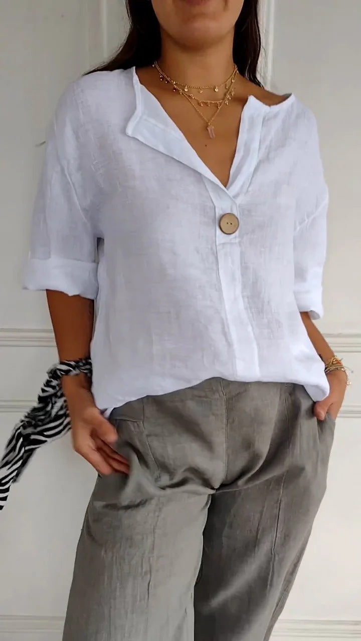 Cotton & Linen V-Neck Top