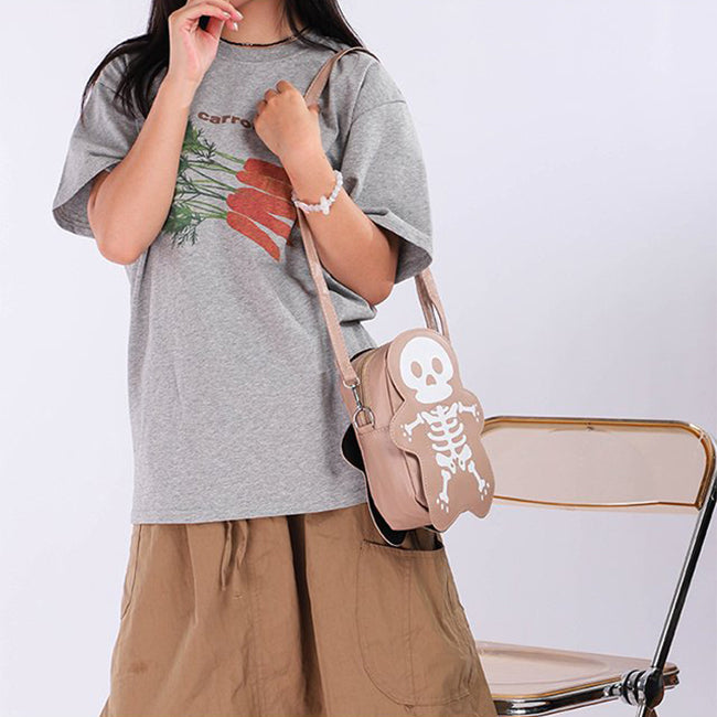 Women’s Halloween skull crossbody bag, small Y2K messenger style.