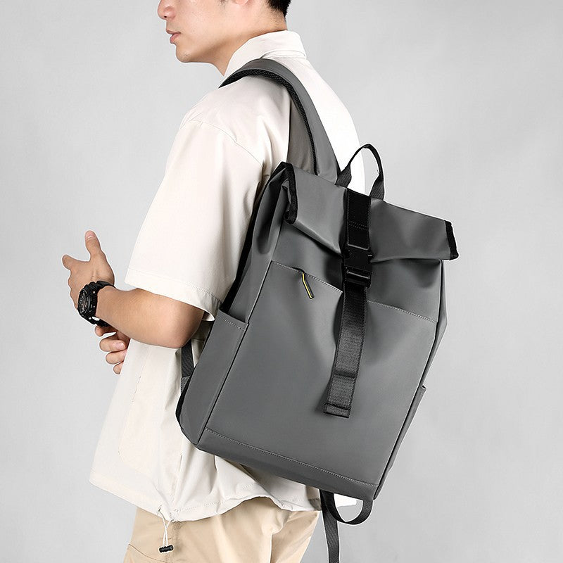 Unisex waterproof Oxford laptop backpack, casual black travel style.