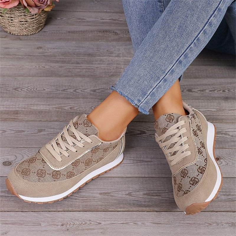 Women’s floral lace-up sneakers, lightweight breathable casual style.