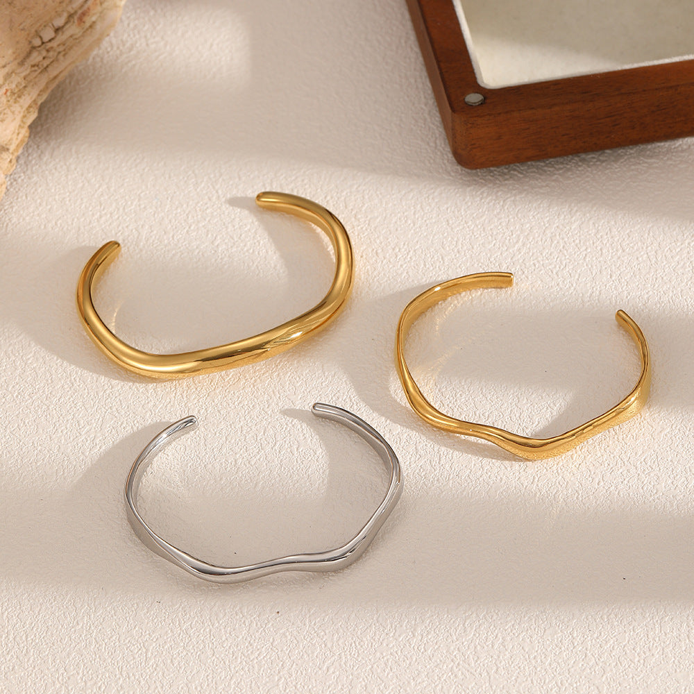 INS Style Irregular Titanium Steel Open Cuff Bracelet