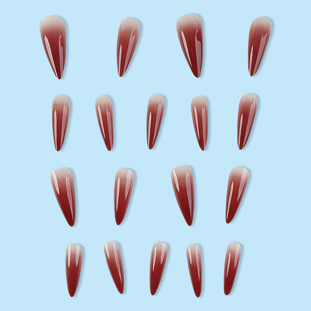 Wine Red Gradient Almond Nails