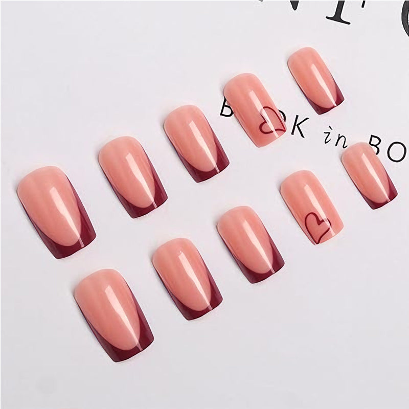 24pcs Valentine Red Heart Nails