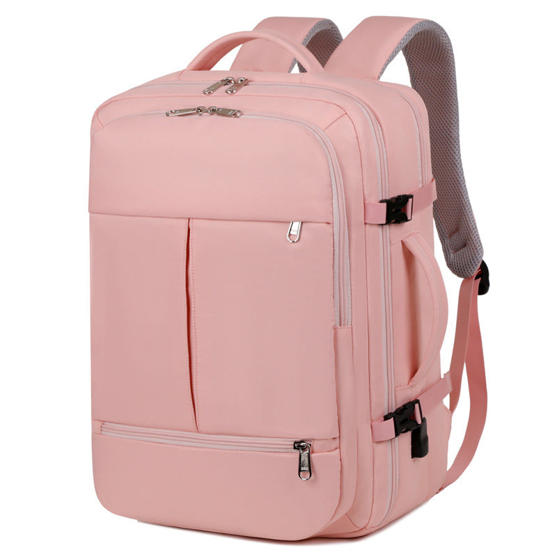 Large-capacity unisex backpack with multiple pockets for business travel.