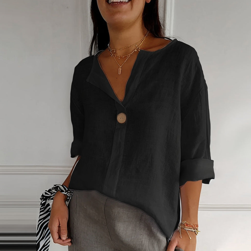 Cotton & Linen V-Neck Top