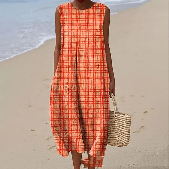 Sleeveless Casual Print Temperament Long Dress Dress Slim Fit