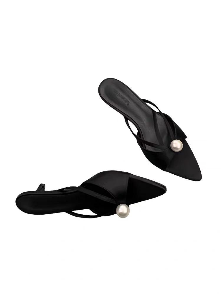 Women's Pearl Pointed-Toe High Heel Mules