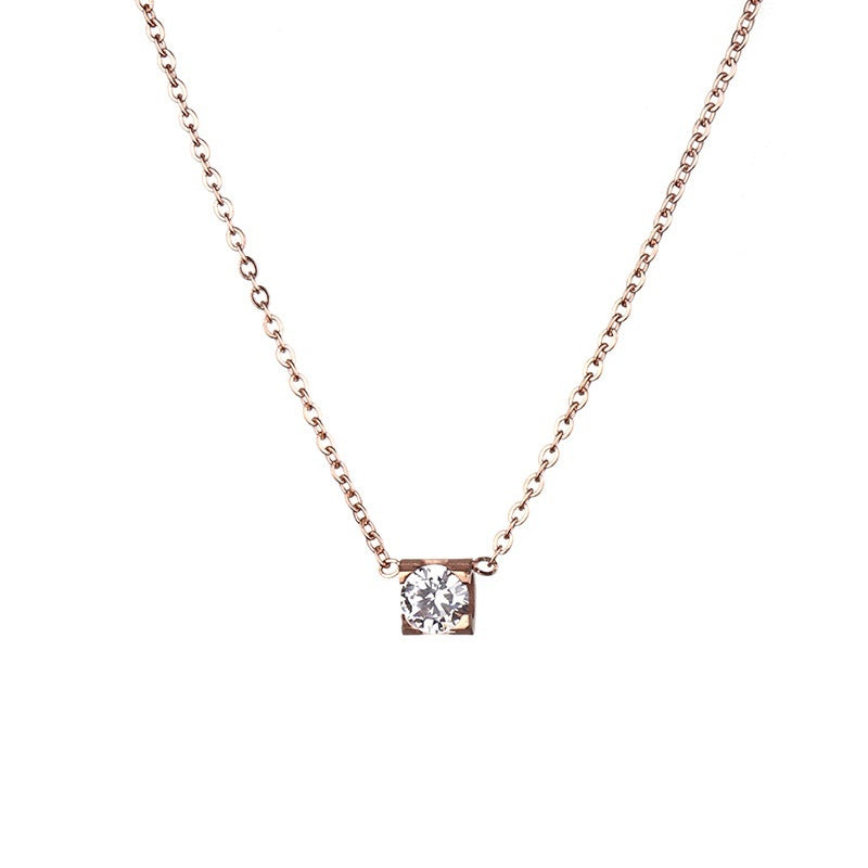 Single Diamond Pendant Female Temperament Titanium Steel Necklace