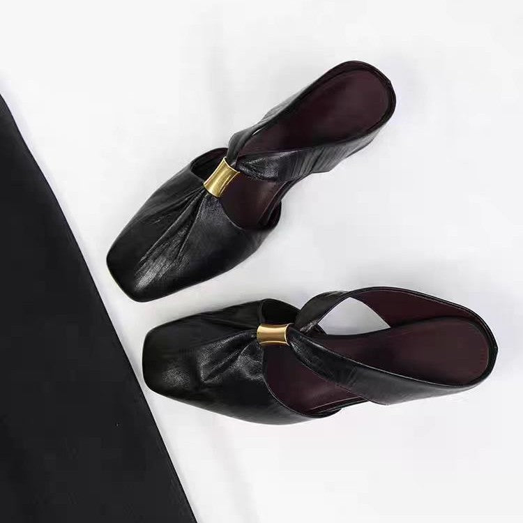 Womens French-toe Slippers With Pleated Sheepskin Lining