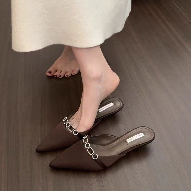 Women's Satin Rhinestone Pointed-Toe Slide Mules