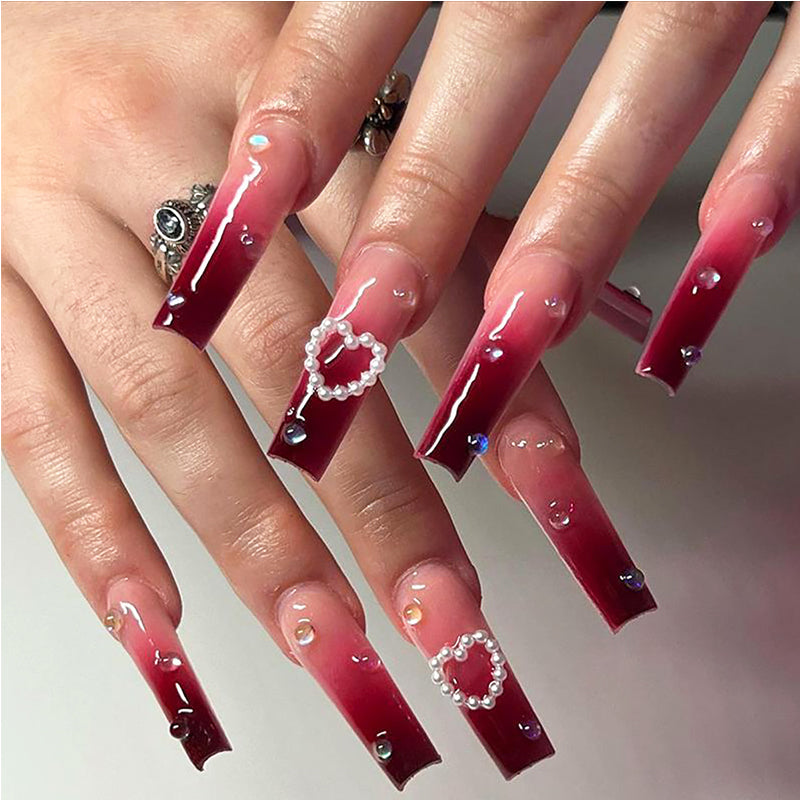 24pcs Red Heart Nails