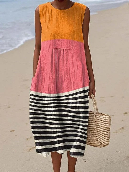 Sleeveless Casual Print Temperament Long Dress Dress Slim Fit