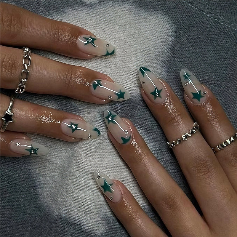 24pcs Green Star Nails