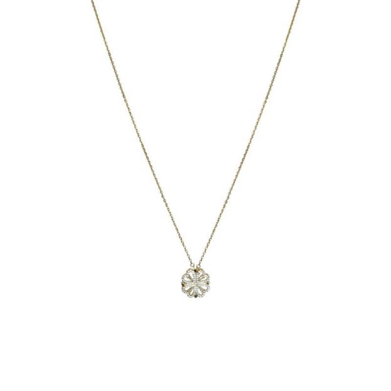 Folding Heart Shaped Four Leaf Clover Pendant Necklace Women