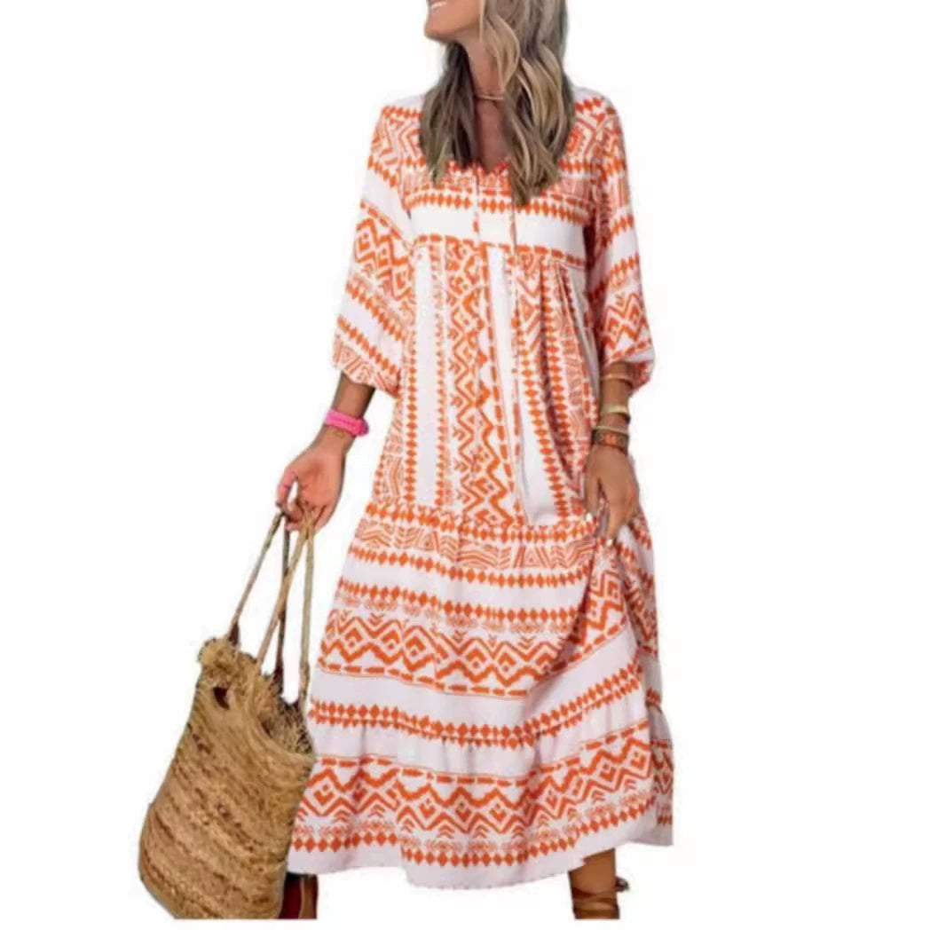 Vintage Bohemian V-Neck Maxi