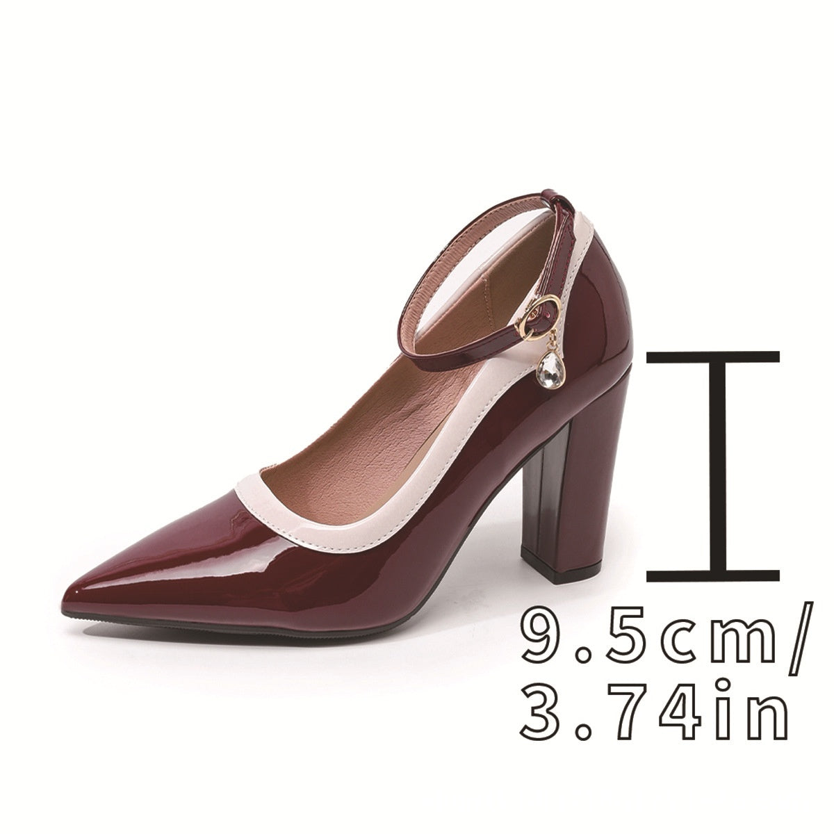 Pointed-toe Chunky-heel Color-block Shoes For Work