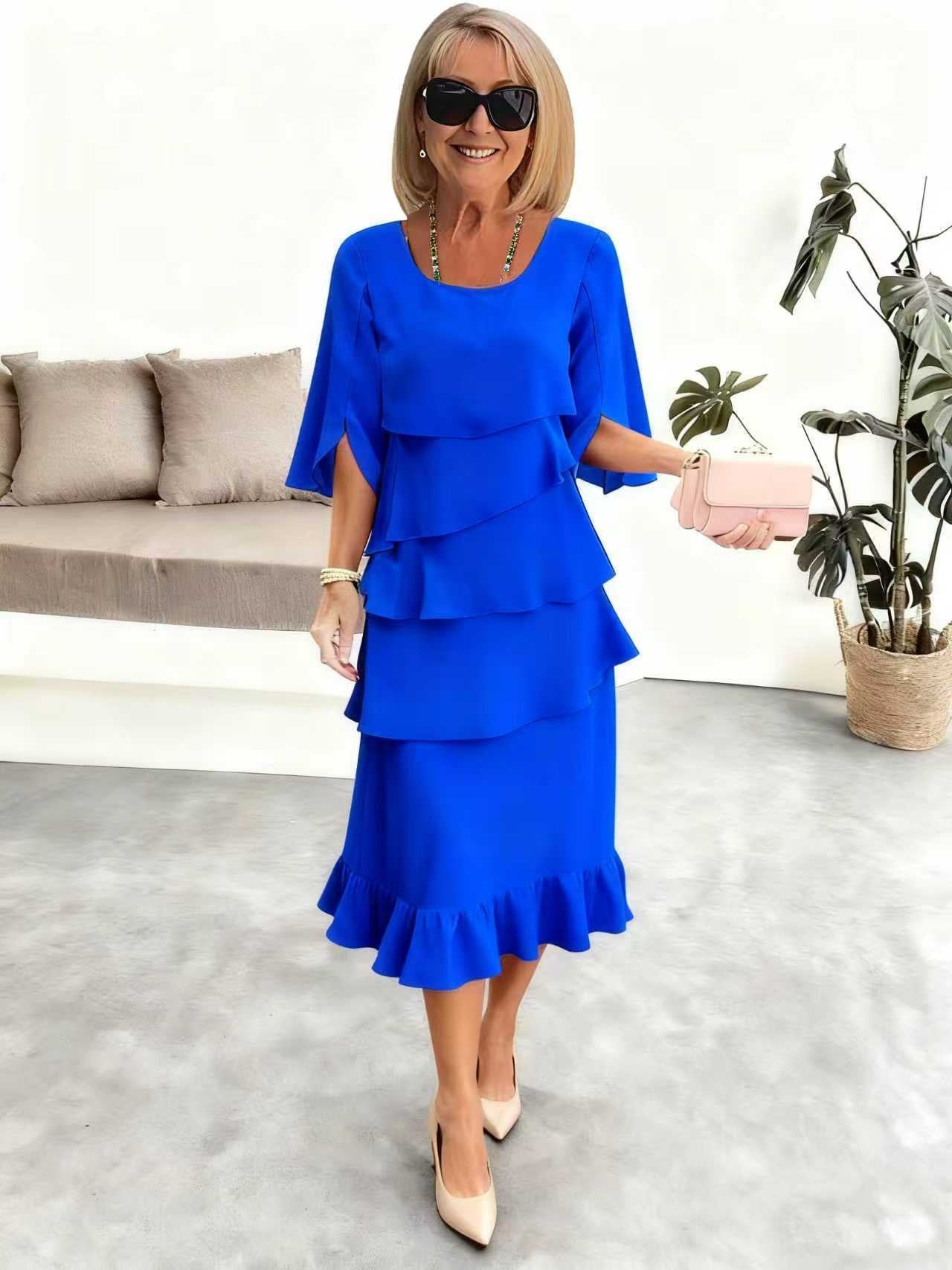 Round Neck Cake Skirt Spliced Dress Women's Clothing