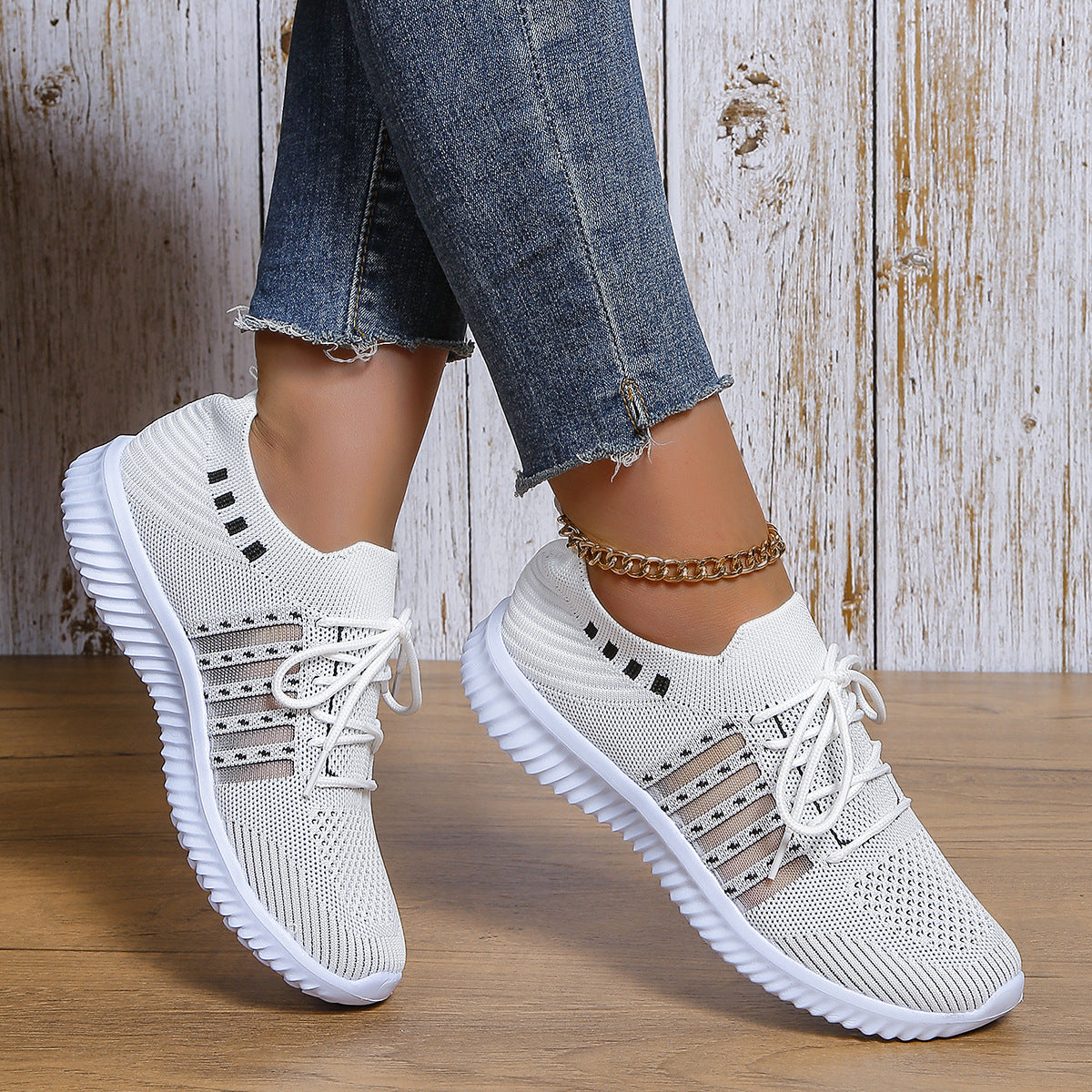 Breathable Lace-Up Mesh Running Sneakers