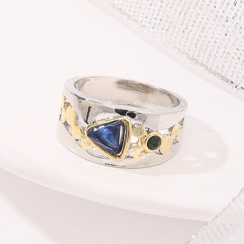 Creative Hollowed-out Design Engagement Ring Set With Green Zircons