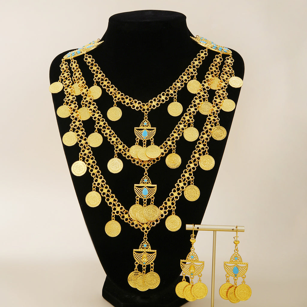 Retro 18K Gold Tassel Necklace & Earrings Set