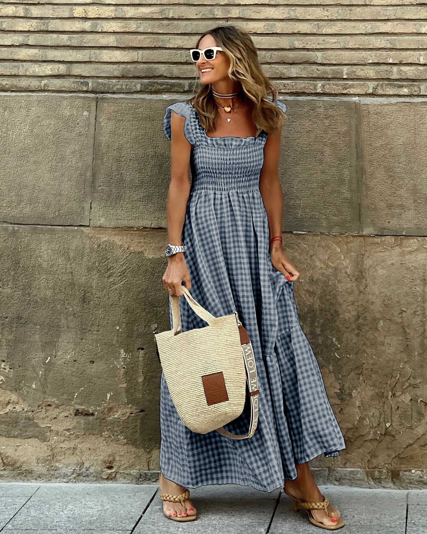 Sleeveless A-Line Plaid Swing