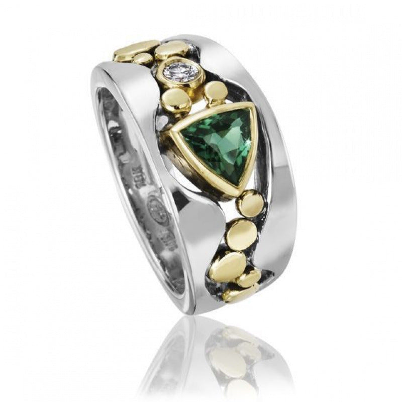 Creative Hollowed-out Design Engagement Ring Set With Green Zircons