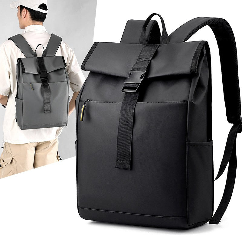 Unisex waterproof Oxford laptop backpack, casual black travel style.