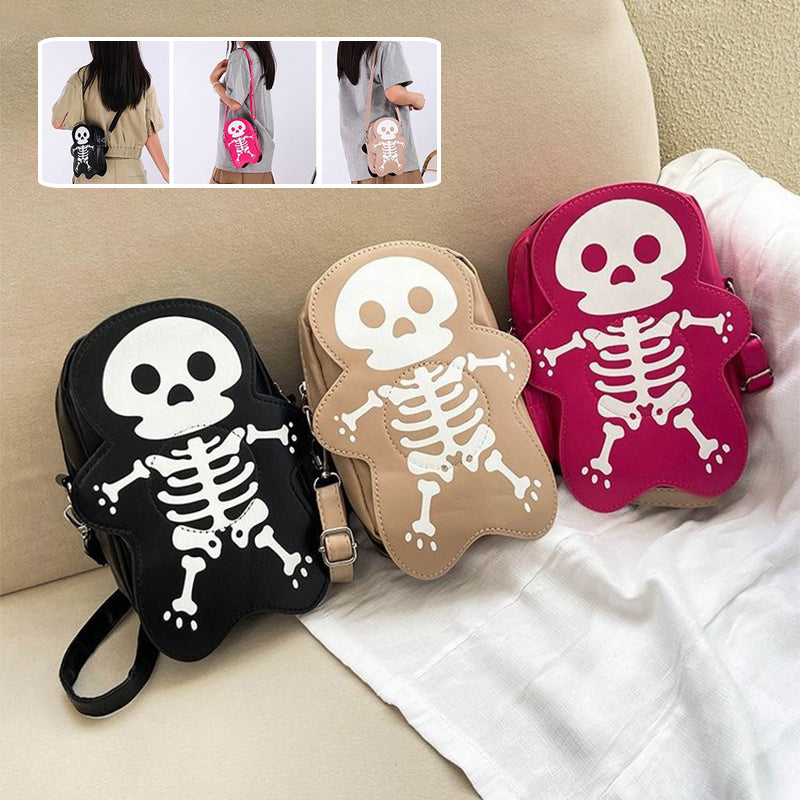 Women’s Halloween skull crossbody bag, small Y2K messenger style.