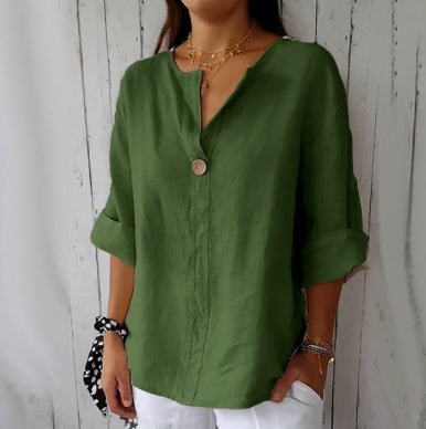 Cotton & Linen V-Neck Top