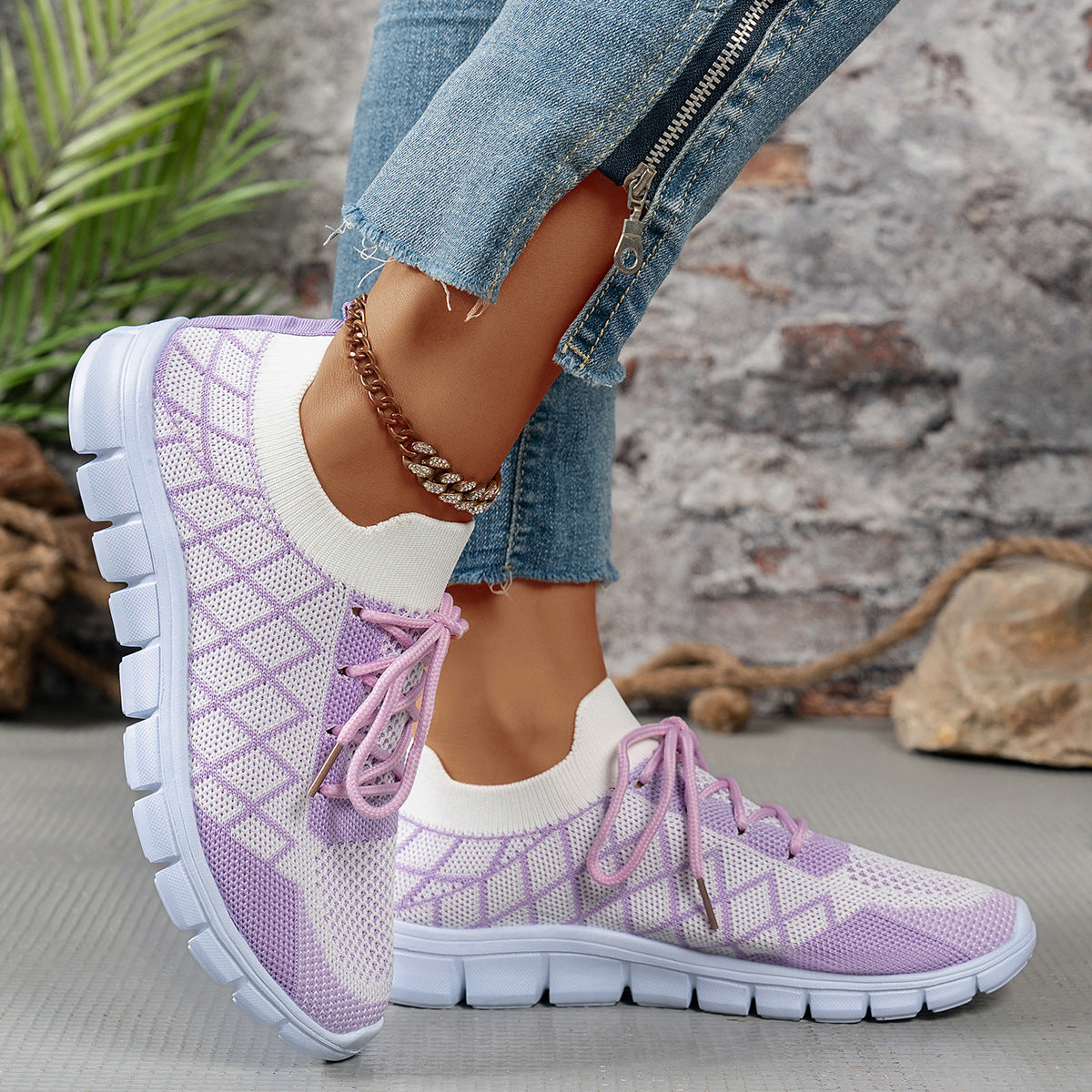 Plaid Mesh Fashion Trainers