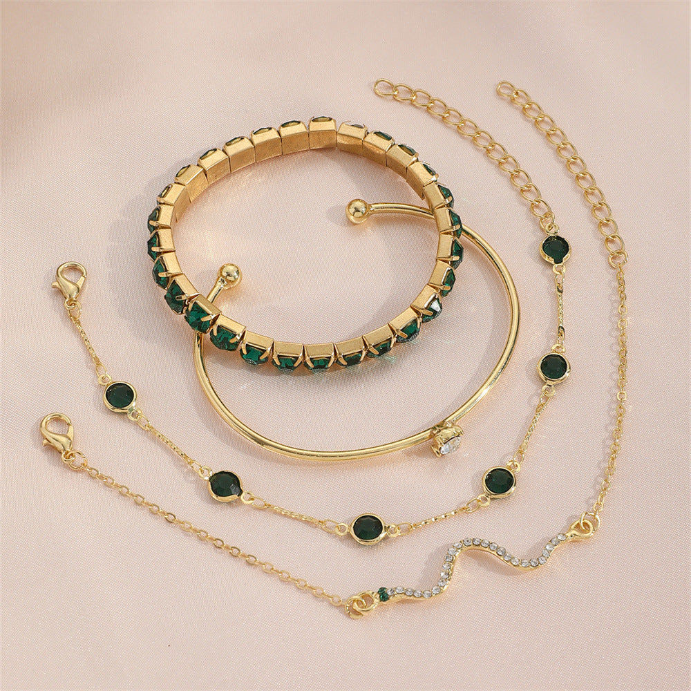 4pcs Green Crystal Stretch Bracelet Set