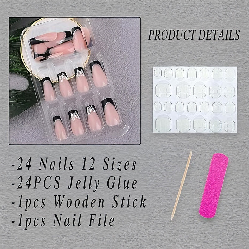 24pcs Black Pink Butterfly Nails