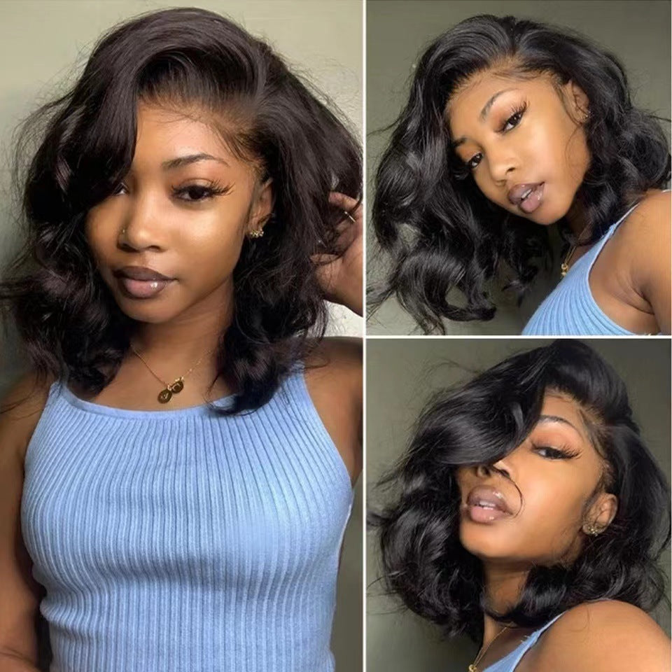 Front-lace Short Curly With Big Waves Wig Cap