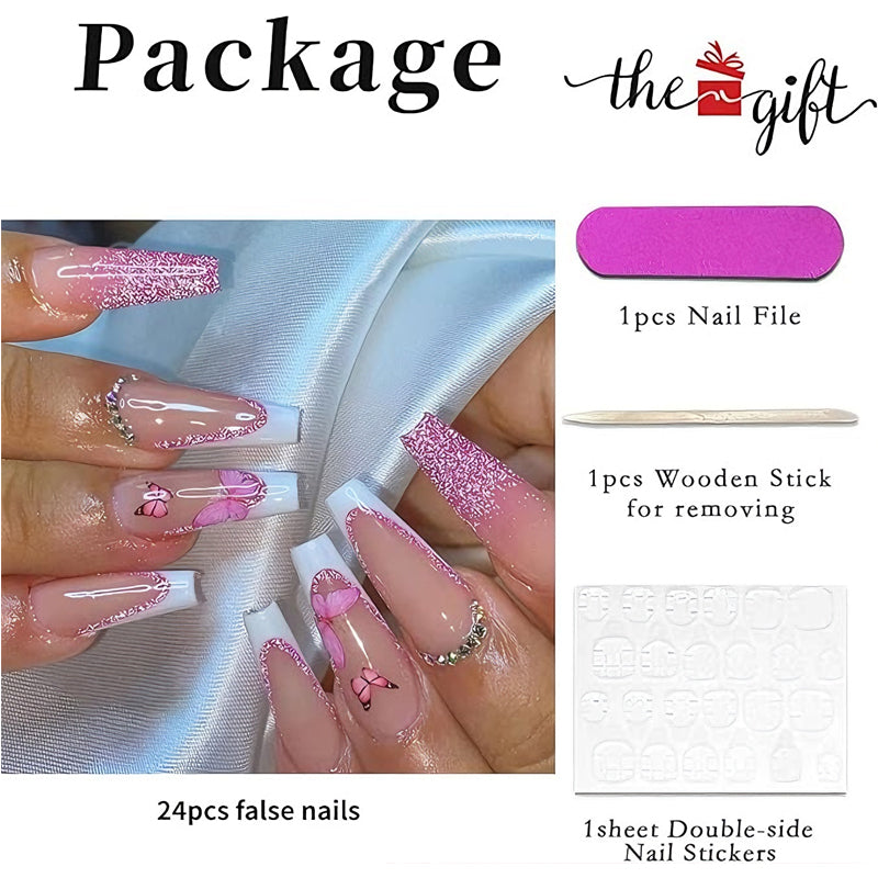 24pcs Glitter Butterfly Nails