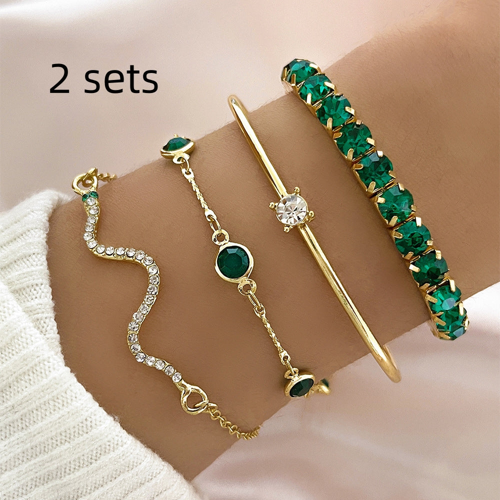 4pcs Green Crystal Stretch Bracelet Set