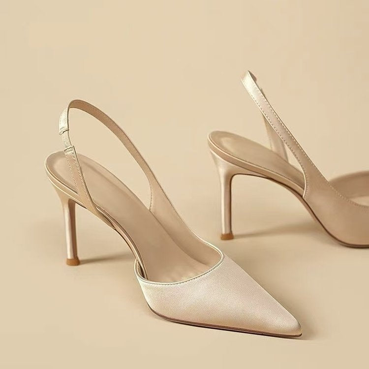 Minimalist Satin Pointed Toe Slingback High Heels